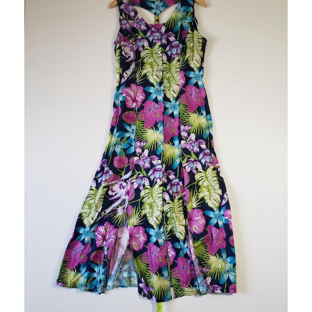Vintage 90s Scarlett Floral‎ Maxi Dress Size13/14 Tropical Sleeveless Resort - Picture 3 of 7